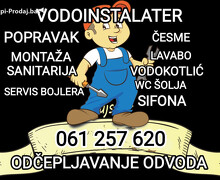 VODOINSTALATER ODČEPLJAVANJE ODVODA KANALIZACIJE CIJEVI